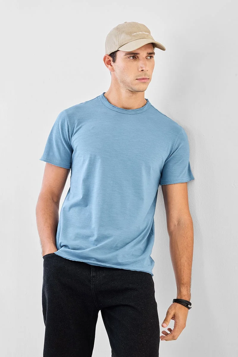 سنيتش تيشيرت قطن % بقصة عادية وحافة خام